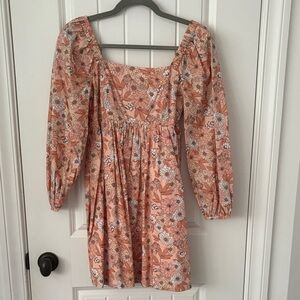 J. Crew Peach Floral Long Sleeve Dress
